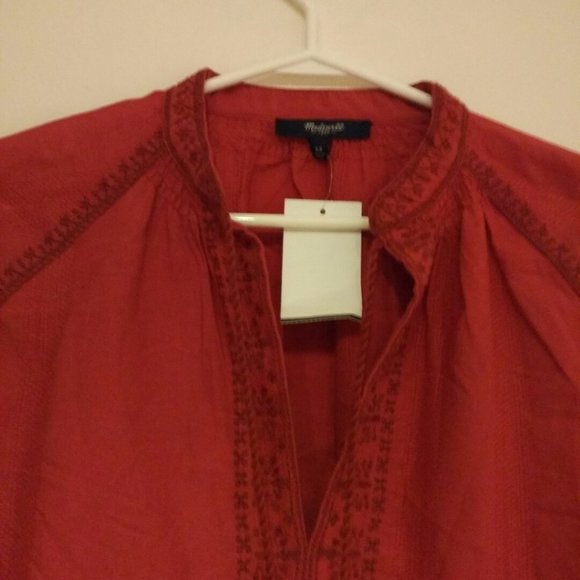 Madewell  Camelia Embroidered Tassel Top Flame Red - Picture 2 of 7
